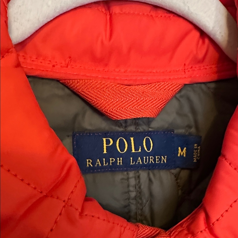 POLO Ralph Lauren Orange Hot Quilted Leather Trim Jacket EUC M - Picture 3 of 11